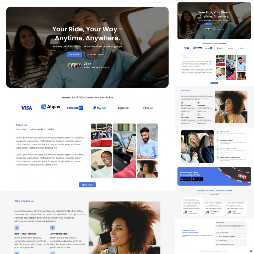 Rida landing page developed by the best Figma to WordPress developer